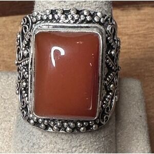 Agate Carnelian Red stone Ring 925 Sterling Silver Square Signet Size 9